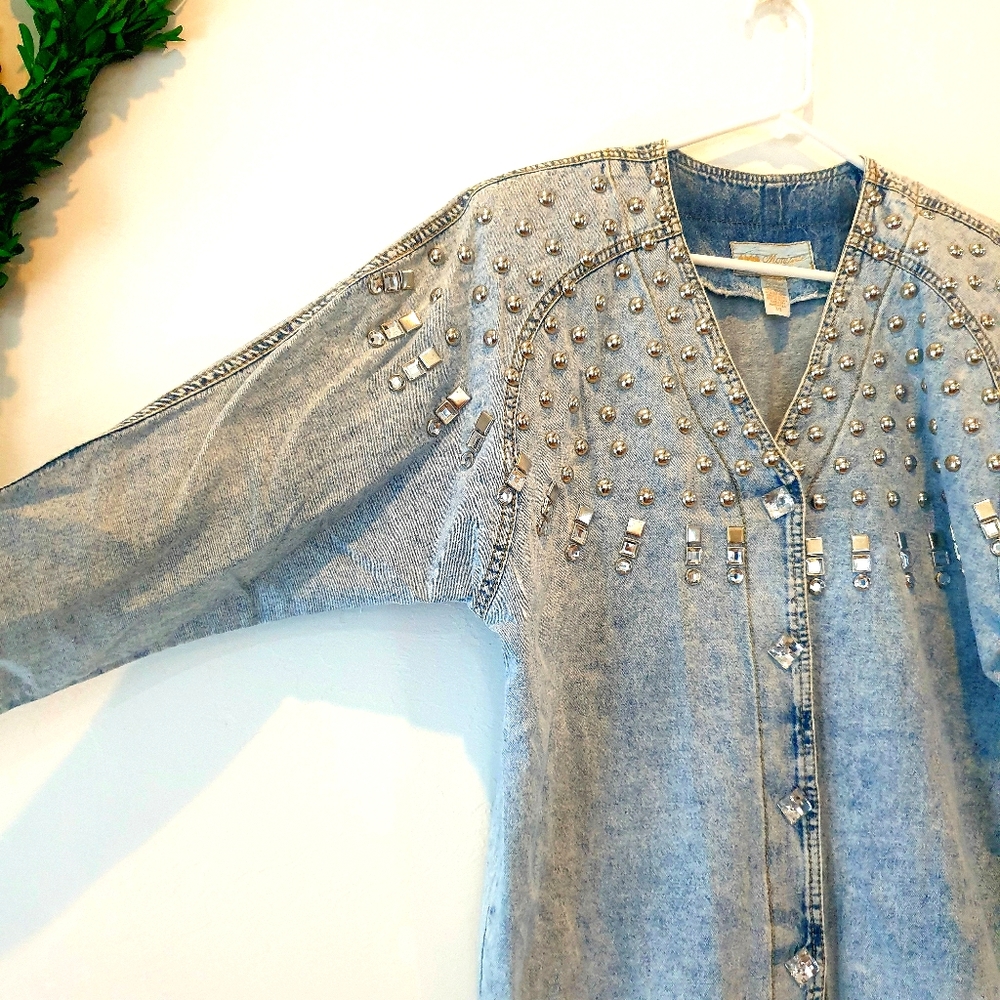 Vintage Rhinestone & Stud embellished Denim Shirt